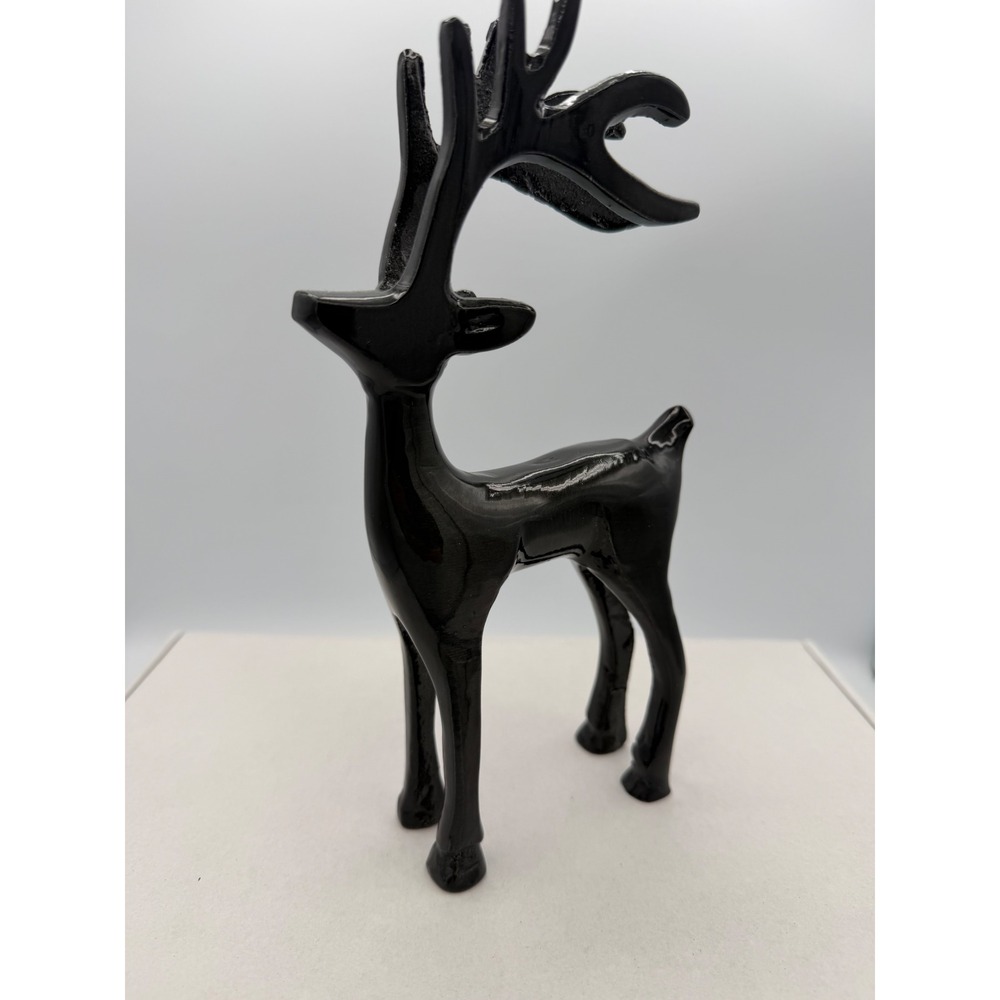 Black Cast Metal Reindeer Figurine Modern Minimalist Deer Decor 9 Inch